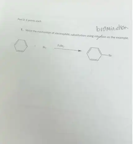 Mechanism of Electrophilic Substitution Using Bromination | Step-by-Step Guide 1 Understand the mechanism of electrophilic substitution using bromination with a clear step-by-step explanation. Learn how aromatic compounds undergo bromination with examples.